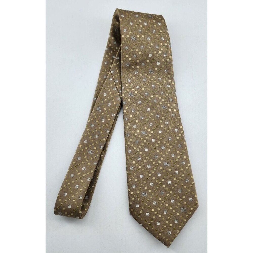 BURBERRY London Beige Geometric‎ Monogrammed Logo Silk Neck Tie ITALY